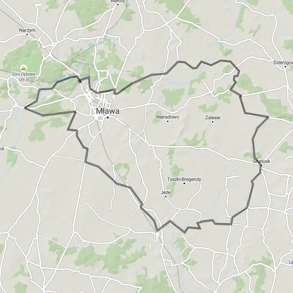 Miniatura mapy "Trasa Południowa Mazowsza Road" - trasy rowerowej w Mazowiecki regionalny, Poland. Wygenerowane przez planer tras rowerowych Tarmacs.app