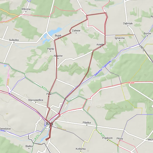 Map miniature of "Cycling Route through Jedlanka Stara, Dzierzkówek Stary, Alojzów, and Iłża" cycling inspiration in Mazowiecki regionalny, Poland. Generated by Tarmacs.app cycling route planner