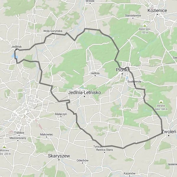 Miniatura mapy "Szlak Jedlińsk - Mazowiecki" - trasy rowerowej w Mazowiecki regionalny, Poland. Wygenerowane przez planer tras rowerowych Tarmacs.app