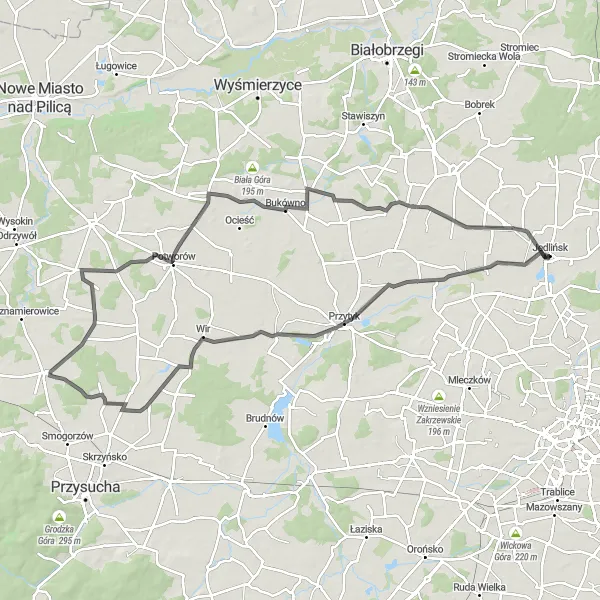 Miniatura mapy "Trasa przez Wolę Gutowską, Przytyk, Radzanów i Czyżówkę" - trasy rowerowej w Mazowiecki regionalny, Poland. Wygenerowane przez planer tras rowerowych Tarmacs.app