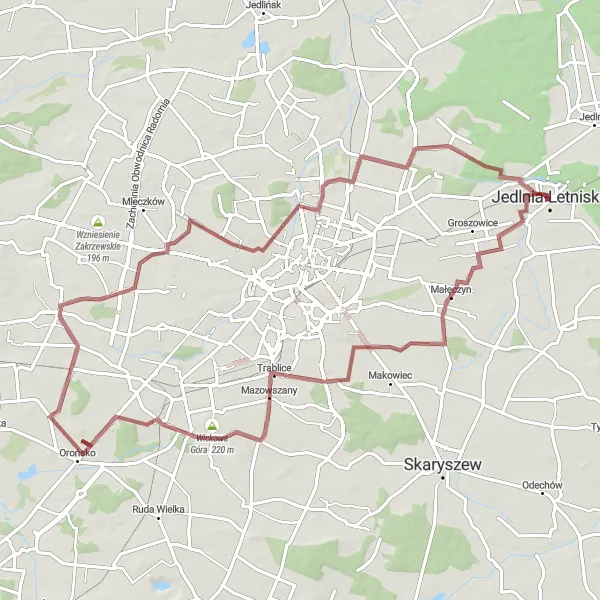 Map miniature of "Exploring Mazowszany" cycling inspiration in Mazowiecki regionalny, Poland. Generated by Tarmacs.app cycling route planner