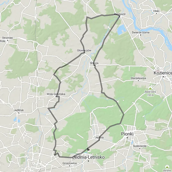 Map miniature of "Scenic Road Trip" cycling inspiration in Mazowiecki regionalny, Poland. Generated by Tarmacs.app cycling route planner