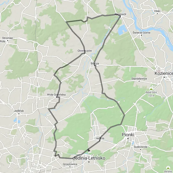 Map miniature of "Road Cycling Adventure" cycling inspiration in Mazowiecki regionalny, Poland. Generated by Tarmacs.app cycling route planner