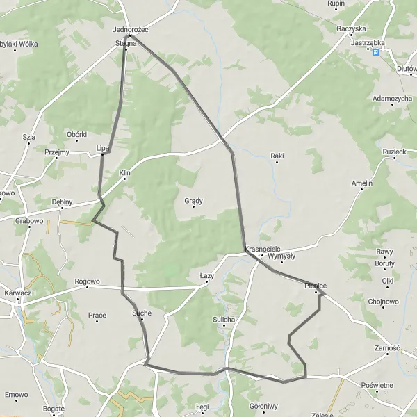 Miniatura mapy "Trasa Krasnosielc - Lipa" - trasy rowerowej w Mazowiecki regionalny, Poland. Wygenerowane przez planer tras rowerowych Tarmacs.app