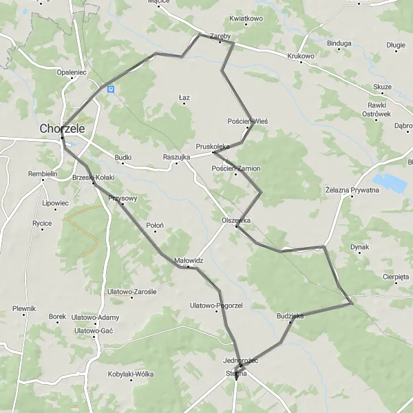 Miniatura mapy "Szlak rowerowy Małowidz - Budziska" - trasy rowerowej w Mazowiecki regionalny, Poland. Wygenerowane przez planer tras rowerowych Tarmacs.app