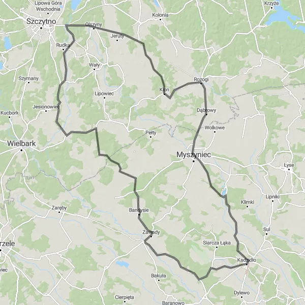 Miniatura mapy "Trasa do Myszynca" - trasy rowerowej w Mazowiecki regionalny, Poland. Wygenerowane przez planer tras rowerowych Tarmacs.app