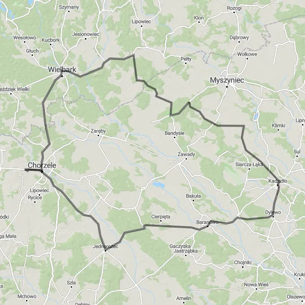 Miniatura mapy "Trasa przez Jednorożca i Charciabałdę" - trasy rowerowej w Mazowiecki regionalny, Poland. Wygenerowane przez planer tras rowerowych Tarmacs.app