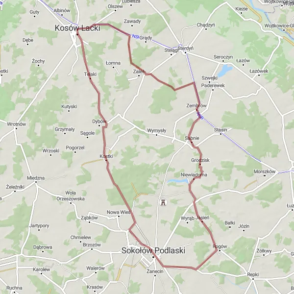 Map miniature of "Roaming Through Scenic Gravel Trails" cycling inspiration in Mazowiecki regionalny, Poland. Generated by Tarmacs.app cycling route planner