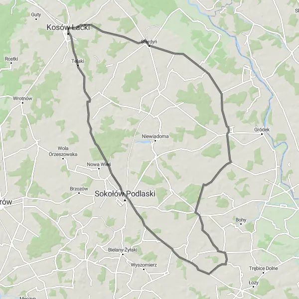Miniatura mapy "Trasa przez Sterdyń i Telaki" - trasy rowerowej w Mazowiecki regionalny, Poland. Wygenerowane przez planer tras rowerowych Tarmacs.app