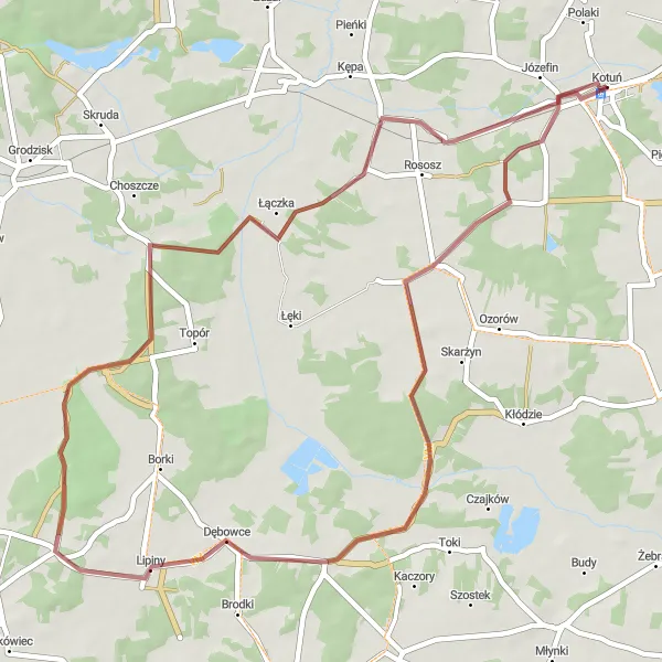 Map miniature of "Żeliszew Podkościelny Gravel Loop" cycling inspiration in Mazowiecki regionalny, Poland. Generated by Tarmacs.app cycling route planner