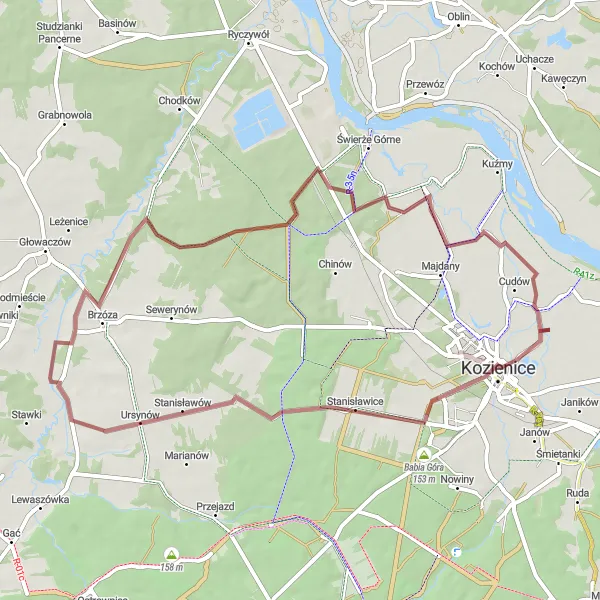 Map miniature of "Countryside Retreat" cycling inspiration in Mazowiecki regionalny, Poland. Generated by Tarmacs.app cycling route planner