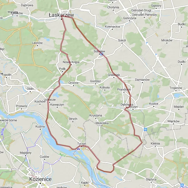 Map miniature of "The Mazowiecki Gravel Adventure" cycling inspiration in Mazowiecki regionalny, Poland. Generated by Tarmacs.app cycling route planner