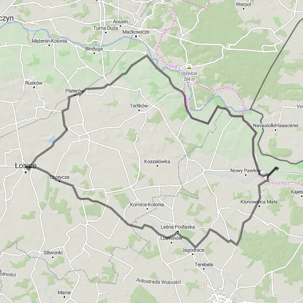 Miniatura mapy "Trasa przez Sarnaki i Chotycze" - trasy rowerowej w Mazowiecki regionalny, Poland. Wygenerowane przez planer tras rowerowych Tarmacs.app