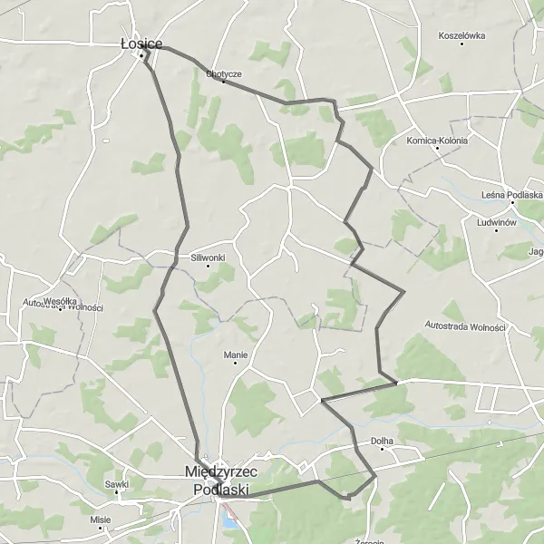 Miniatura mapy "Trasa przez Swory i Mszannę" - trasy rowerowej w Mazowiecki regionalny, Poland. Wygenerowane przez planer tras rowerowych Tarmacs.app