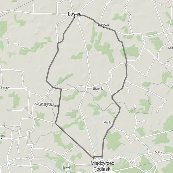 Miniatura mapy "Szlak rowerowy Mazowsze 62 km" - trasy rowerowej w Mazowiecki regionalny, Poland. Wygenerowane przez planer tras rowerowych Tarmacs.app