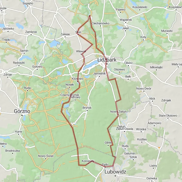 Map miniature of "The Gravel Loop" cycling inspiration in Mazowiecki regionalny, Poland. Generated by Tarmacs.app cycling route planner