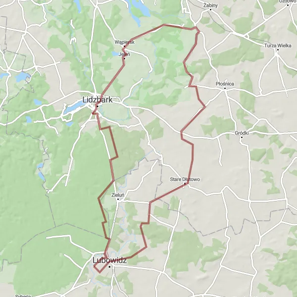 Map miniature of "Koszelewy Gravel Cycling Route" cycling inspiration in Mazowiecki regionalny, Poland. Generated by Tarmacs.app cycling route planner