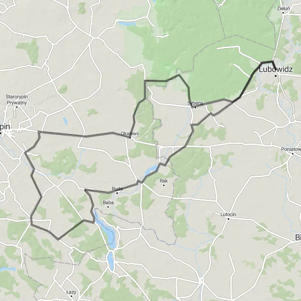 Miniatura mapy "Trasa Okalewo" - trasy rowerowej w Mazowiecki regionalny, Poland. Wygenerowane przez planer tras rowerowych Tarmacs.app