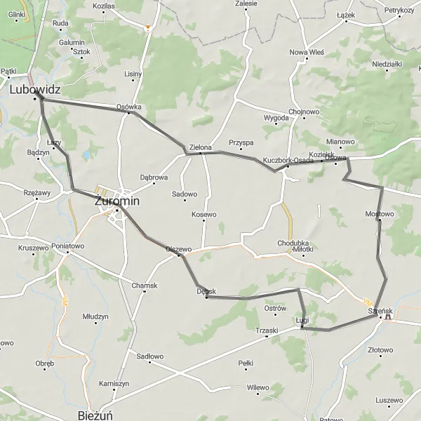 Map miniature of "Mazowiecki Countryside Tour" cycling inspiration in Mazowiecki regionalny, Poland. Generated by Tarmacs.app cycling route planner