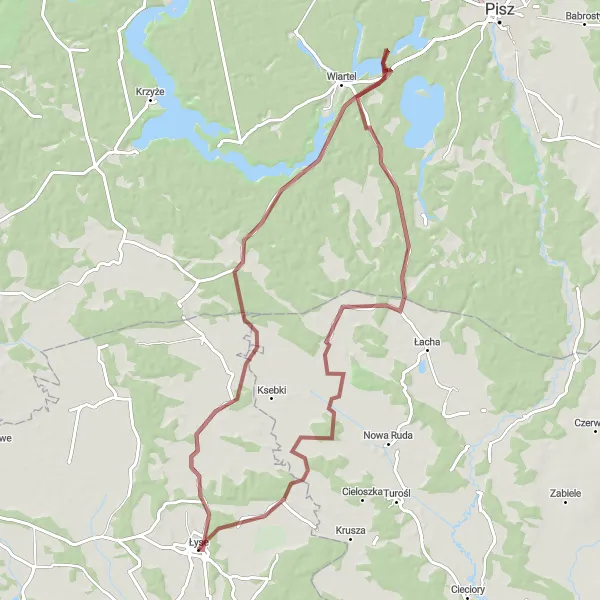 Map miniature of "Łyse Forest and Countryside Gravel Adventure" cycling inspiration in Mazowiecki regionalny, Poland. Generated by Tarmacs.app cycling route planner