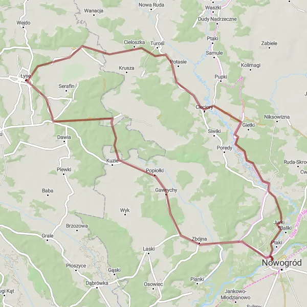Map miniature of "Unleash Your Gravel Adventure in Scenic Surroundings" cycling inspiration in Mazowiecki regionalny, Poland. Generated by Tarmacs.app cycling route planner