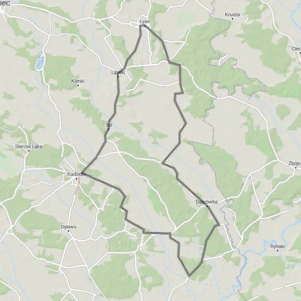 Map miniature of "Łyse - Explore Kadzidło" cycling inspiration in Mazowiecki regionalny, Poland. Generated by Tarmacs.app cycling route planner