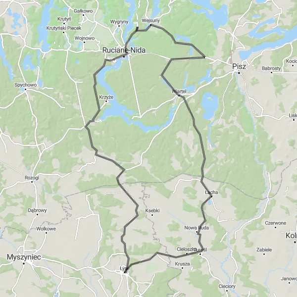 Map miniature of "Łyse - Distinctive North Mazovian Road" cycling inspiration in Mazowiecki regionalny, Poland. Generated by Tarmacs.app cycling route planner