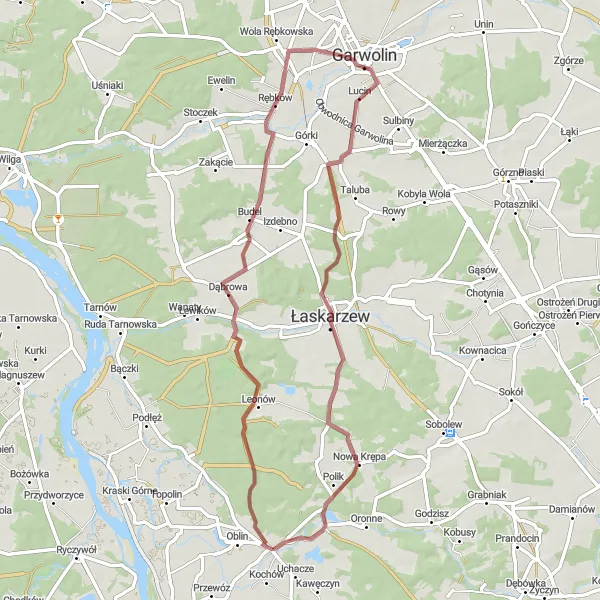 Map miniature of "Maciejowice - Łaskarzew - Rębków - Lucin - Nowa Krępa" cycling inspiration in Mazowiecki regionalny, Poland. Generated by Tarmacs.app cycling route planner