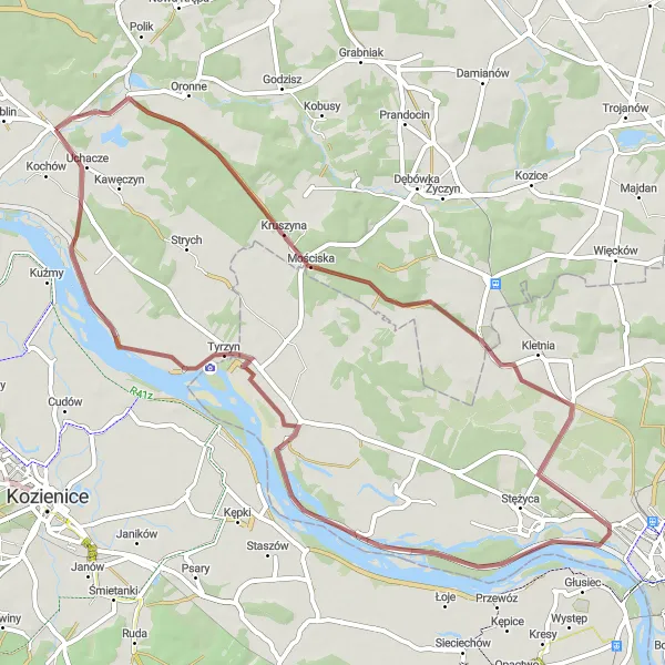 Map miniature of "Gravel Escape" cycling inspiration in Mazowiecki regionalny, Poland. Generated by Tarmacs.app cycling route planner