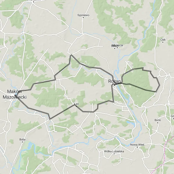 Map miniature of "Czerwonka Włościańska Circuit" cycling inspiration in Mazowiecki regionalny, Poland. Generated by Tarmacs.app cycling route planner