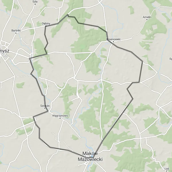Miniatura mapy "Trasa dookoła Makowa Mazowieckiego" - trasy rowerowej w Mazowiecki regionalny, Poland. Wygenerowane przez planer tras rowerowych Tarmacs.app