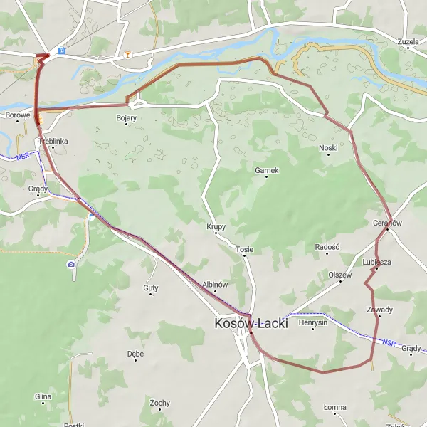 Map miniature of "Gravel and Greenery" cycling inspiration in Mazowiecki regionalny, Poland. Generated by Tarmacs.app cycling route planner