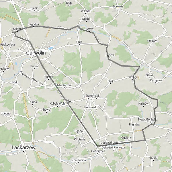 Miniatura mapy "Trasa przez wiejskie okolice z Garwolinem w tle" - trasy rowerowej w Mazowiecki regionalny, Poland. Wygenerowane przez planer tras rowerowych Tarmacs.app