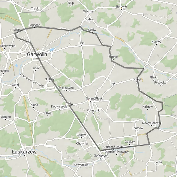 Map miniature of "Garwolin Countryside" cycling inspiration in Mazowiecki regionalny, Poland. Generated by Tarmacs.app cycling route planner