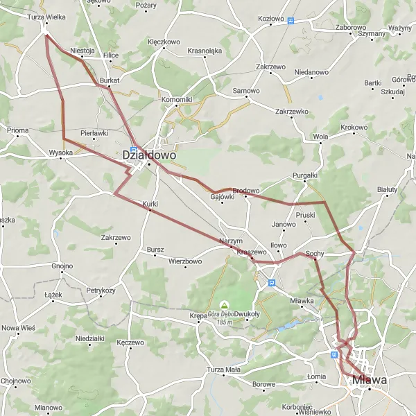 Miniatura mapy "Podróż przez Iłowo-Osadę, Turzę Wielką i Działdowo" - trasy rowerowej w Mazowiecki regionalny, Poland. Wygenerowane przez planer tras rowerowych Tarmacs.app