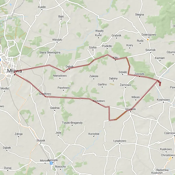 Miniatura mapy "Wyprawa przez Grudusk, Szydłowo i Mławę" - trasy rowerowej w Mazowiecki regionalny, Poland. Wygenerowane przez planer tras rowerowych Tarmacs.app
