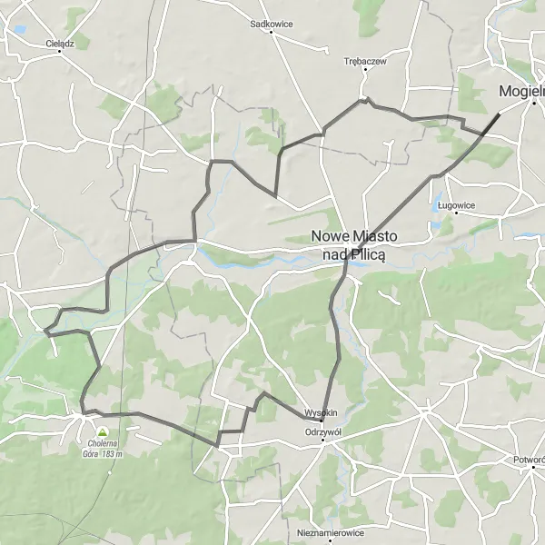 Map miniature of "Cholerna Góra Adventure" cycling inspiration in Mazowiecki regionalny, Poland. Generated by Tarmacs.app cycling route planner