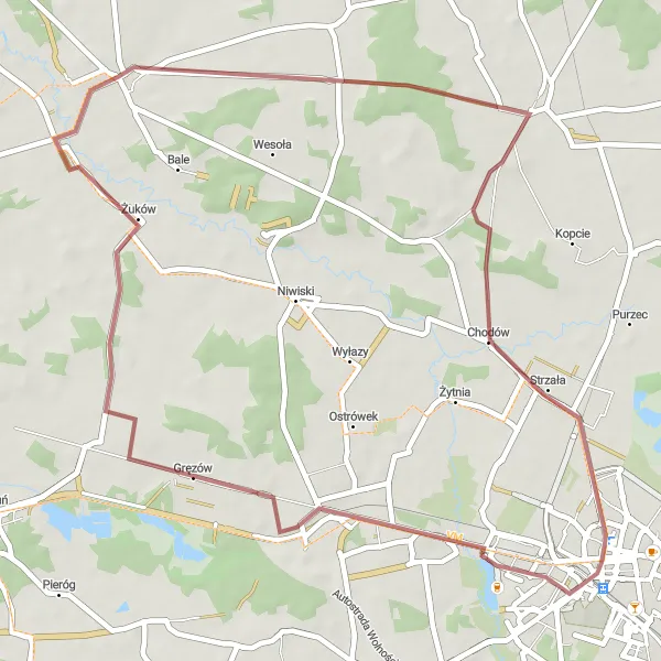 Map miniature of "Mokobody - Wola Suchożebrska - Kolumna toskańska - Gręzów - Żuków" cycling inspiration in Mazowiecki regionalny, Poland. Generated by Tarmacs.app cycling route planner