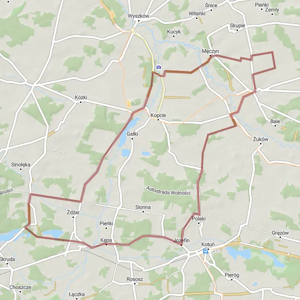 Map miniature of "Mokobody-Bojmie-Stara Sucha-Męczyn" cycling inspiration in Mazowiecki regionalny, Poland. Generated by Tarmacs.app cycling route planner
