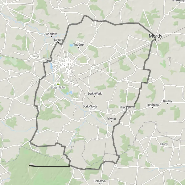 Map miniature of "Historical Road Journey" cycling inspiration in Mazowiecki regionalny, Poland. Generated by Tarmacs.app cycling route planner