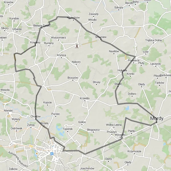 Map miniature of "Sosna-Kozółki Loop" cycling inspiration in Mazowiecki regionalny, Poland. Generated by Tarmacs.app cycling route planner