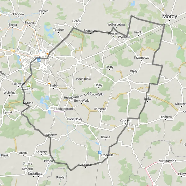 Map miniature of "Radzików-Stopki Loop" cycling inspiration in Mazowiecki regionalny, Poland. Generated by Tarmacs.app cycling route planner