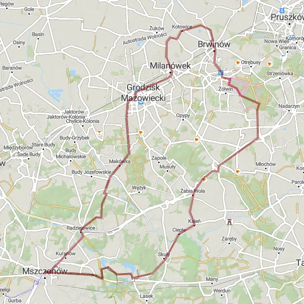 Miniatura mapy "Szlak Podkowany" - trasy rowerowej w Mazowiecki regionalny, Poland. Wygenerowane przez planer tras rowerowych Tarmacs.app