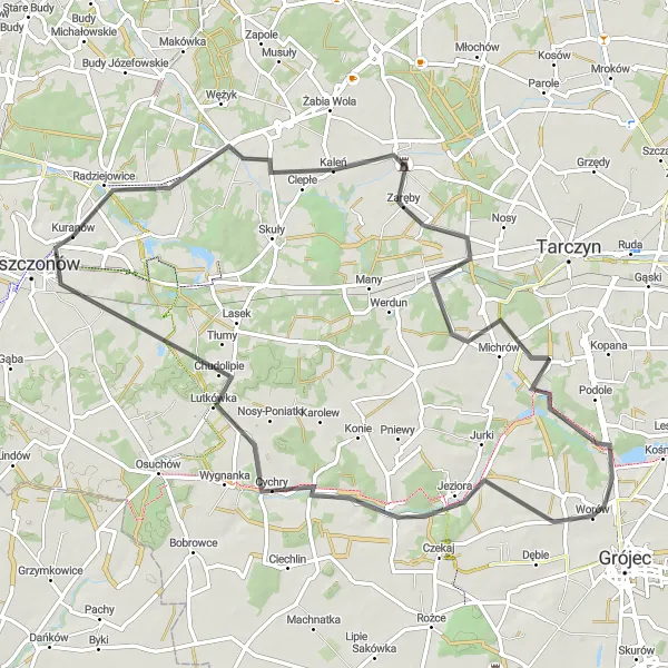 Miniatura mapy "Trasa przez Radziejowice i Żelechów" - trasy rowerowej w Mazowiecki regionalny, Poland. Wygenerowane przez planer tras rowerowych Tarmacs.app