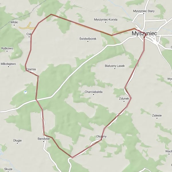 Map miniature of "Zdunek Gravel Adventure" cycling inspiration in Mazowiecki regionalny, Poland. Generated by Tarmacs.app cycling route planner
