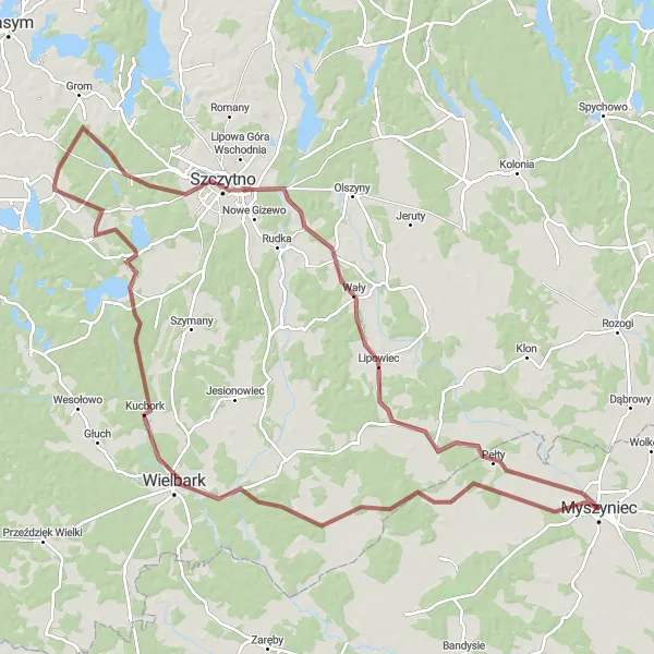 Map miniature of "Lesiny Wielkie Loop" cycling inspiration in Mazowiecki regionalny, Poland. Generated by Tarmacs.app cycling route planner