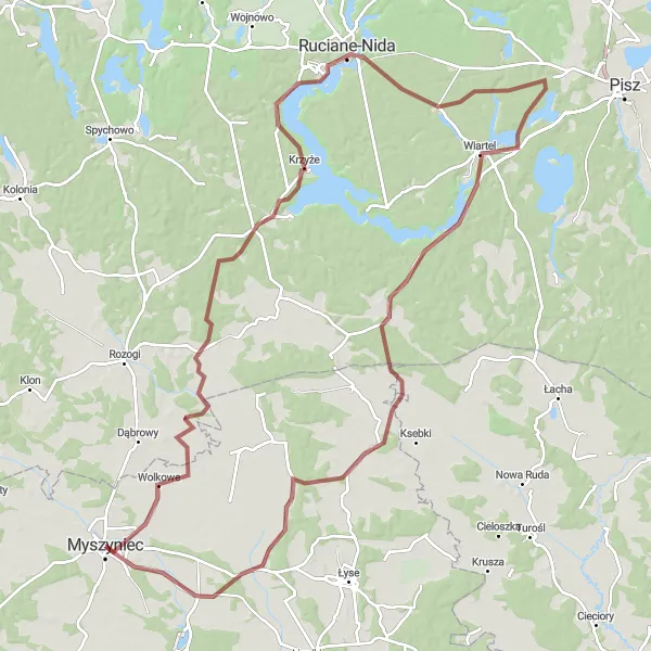 Map miniature of "Wiartel Loop" cycling inspiration in Mazowiecki regionalny, Poland. Generated by Tarmacs.app cycling route planner