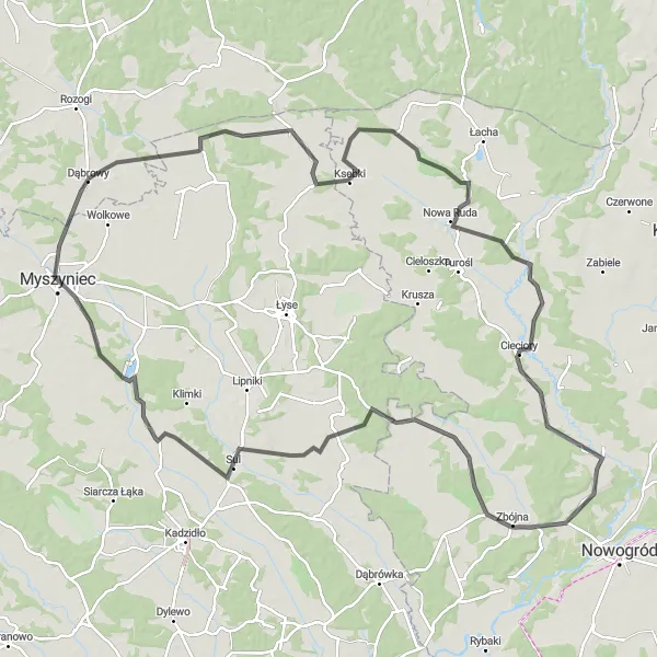 Map miniature of "Warmiak Adventure" cycling inspiration in Mazowiecki regionalny, Poland. Generated by Tarmacs.app cycling route planner