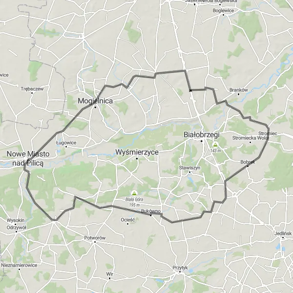 Map miniature of "Picturesque Landscapes and Charming Villages" cycling inspiration in Mazowiecki regionalny, Poland. Generated by Tarmacs.app cycling route planner