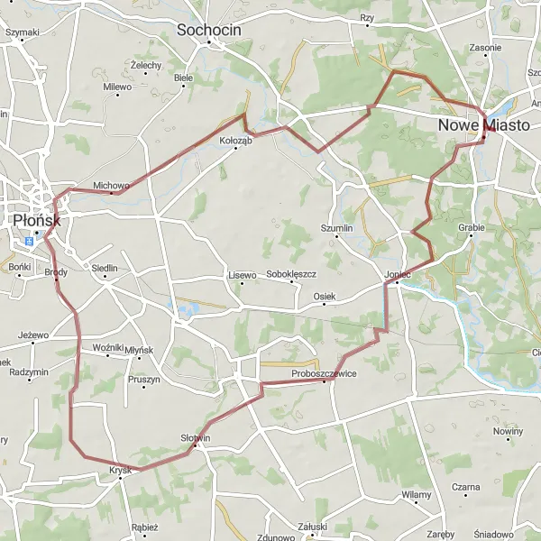 Map miniature of "The Gravel Adventure" cycling inspiration in Mazowiecki regionalny, Poland. Generated by Tarmacs.app cycling route planner